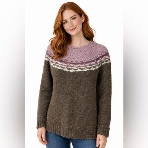 Vintage Hand Knit Wool Sweater Fair Isle Nordic Brown Mauve Chunky Cozy